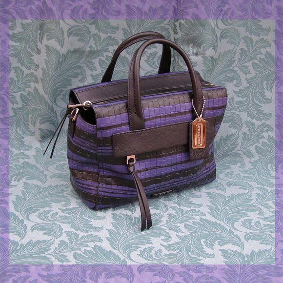 NEW Coach Bleeker Woven Leather Mini Riley Carryall in Blue Indigo/Black - Picture 1 of 11